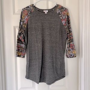 Gray Baseball T with Patterned Arms